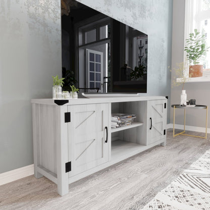 58" Barn Door Style TV Stand with Storage for up to 65" TV's, Light Gray