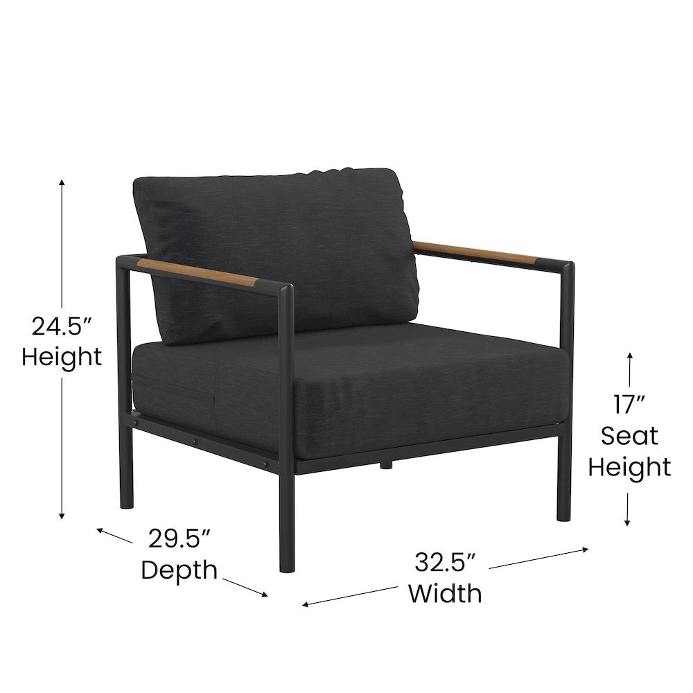 Patio Chair with Cushions - Aluminum Framed Chair, Black with Charcoal Cushions