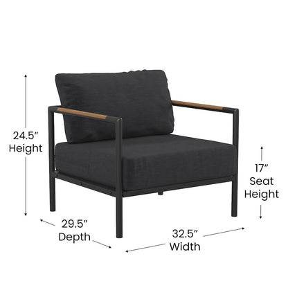 Patio Chair with Cushions - Aluminum Framed Chair, Black with Charcoal Cushions
