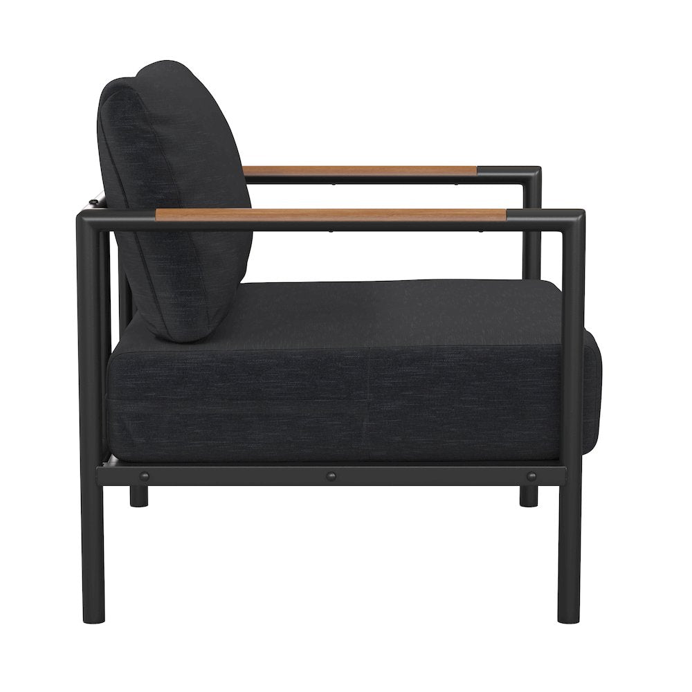 Patio Chair with Cushions - Aluminum Framed Chair, Black with Charcoal Cushions