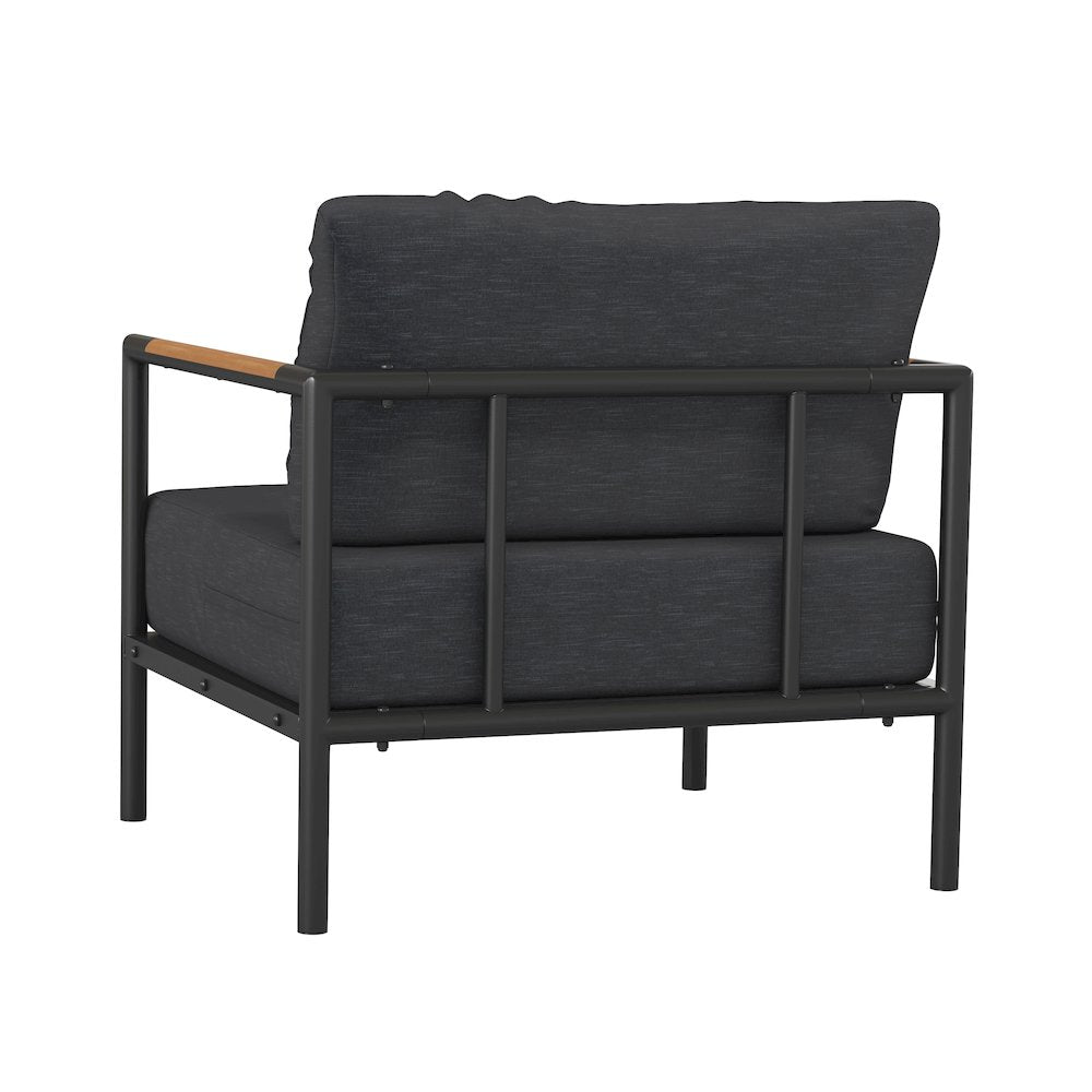 Patio Chair with Cushions - Aluminum Framed Chair, Black with Charcoal Cushions