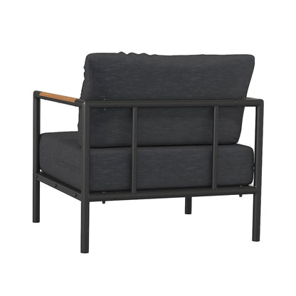 Patio Chair with Cushions - Aluminum Framed Chair, Black with Charcoal Cushions