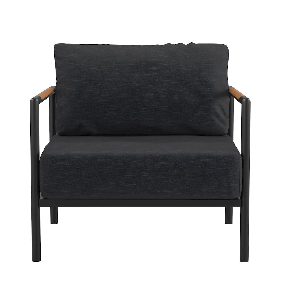 Patio Chair with Cushions - Aluminum Framed Chair, Black with Charcoal Cushions