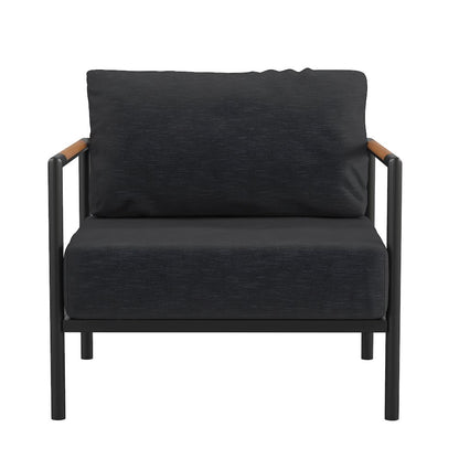 Patio Chair with Cushions - Aluminum Framed Chair, Black with Charcoal Cushions
