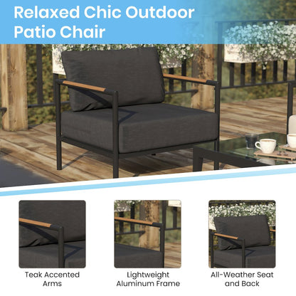 Patio Chair with Cushions - Aluminum Framed Chair, Black with Charcoal Cushions