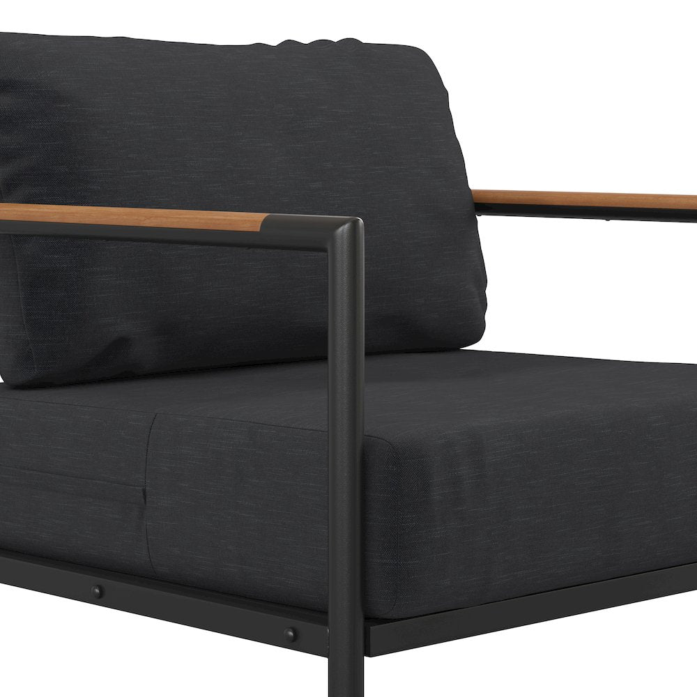 Patio Chair with Cushions - Aluminum Framed Chair, Black with Charcoal Cushions
