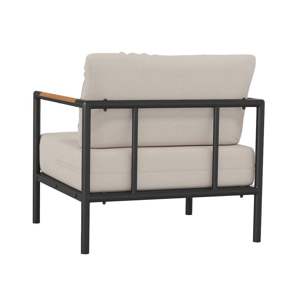 Patio Chair with Cushions - Aluminum Framed Chair, Black with Beige Cushions