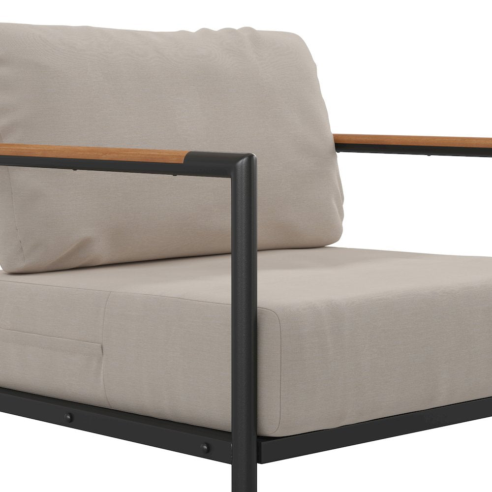 Patio Chair with Cushions - Aluminum Framed Chair, Black with Beige Cushions