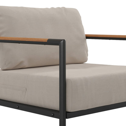 Patio Chair with Cushions - Aluminum Framed Chair, Black with Beige Cushions