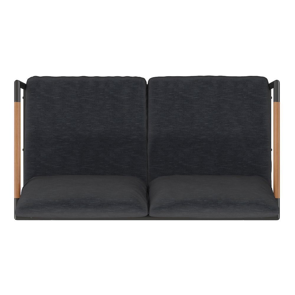 Patio Loveseat with Cushions  with Teak Accent Arms, Black-Charcoal Cushions