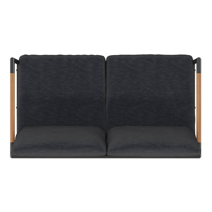 Patio Loveseat with Cushions  with Teak Accent Arms, Black-Charcoal Cushions