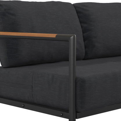Patio Loveseat with Cushions  with Teak Accent Arms, Black-Charcoal Cushions