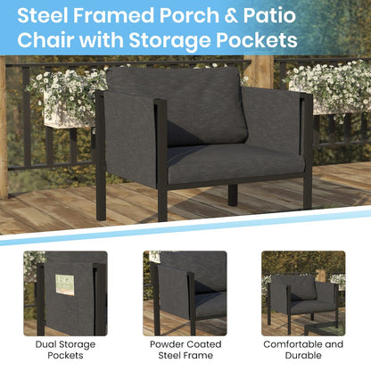 Patio Chair with Cushions, Black with Charcoal Cushions