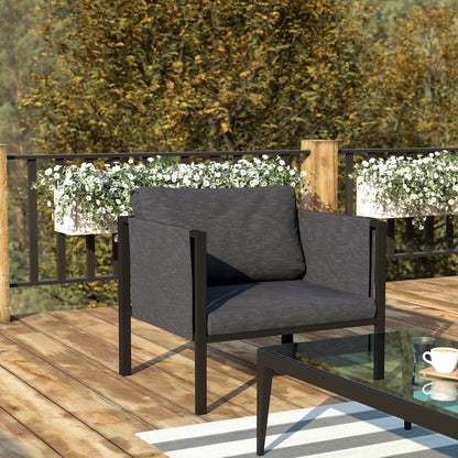 Patio Chair with Cushions, Black with Charcoal Cushions