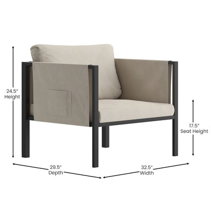 Patio Chair with Cushions, Black with Beige Cushions