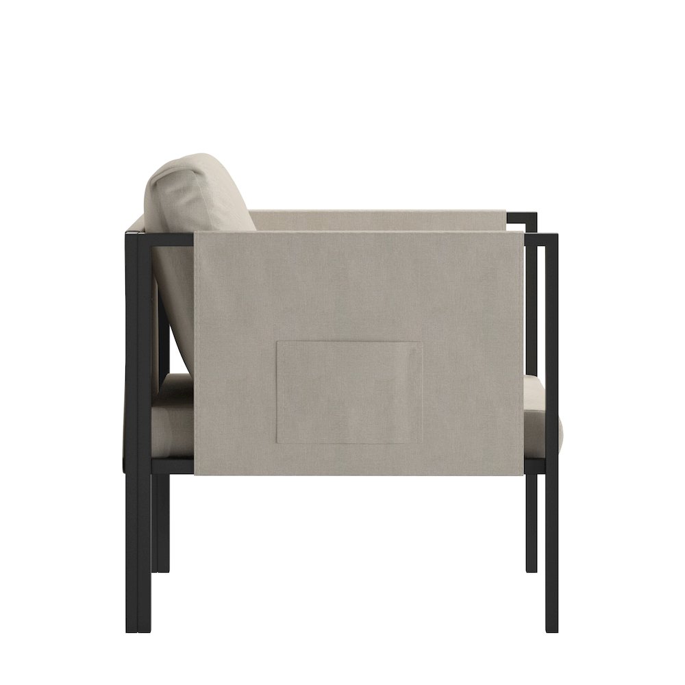 Patio Chair with Cushions, Black with Beige Cushions