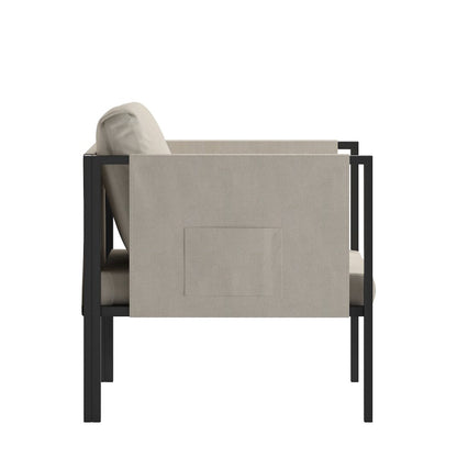 Patio Chair with Cushions, Black with Beige Cushions