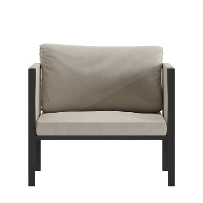 Patio Chair with Cushions, Black with Beige Cushions