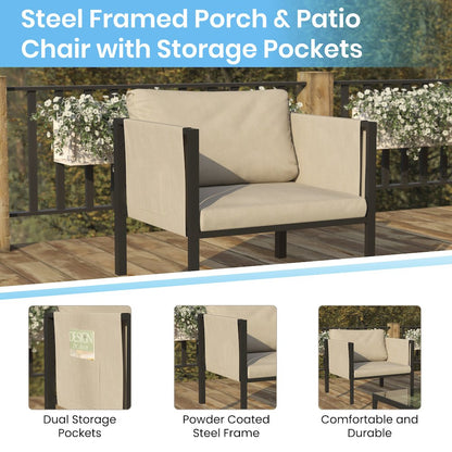 Patio Chair with Cushions, Black with Beige Cushions