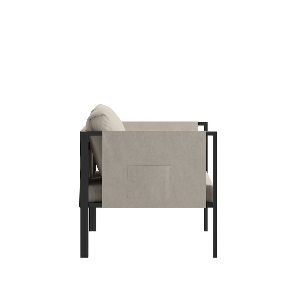 Loveseat with Cushions, Black with Beige Cushions