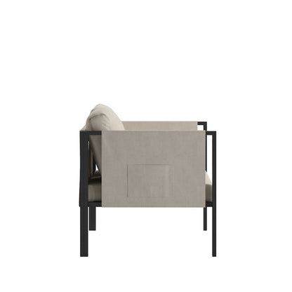 Loveseat with Cushions, Black with Beige Cushions