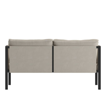 Loveseat with Cushions, Black with Beige Cushions