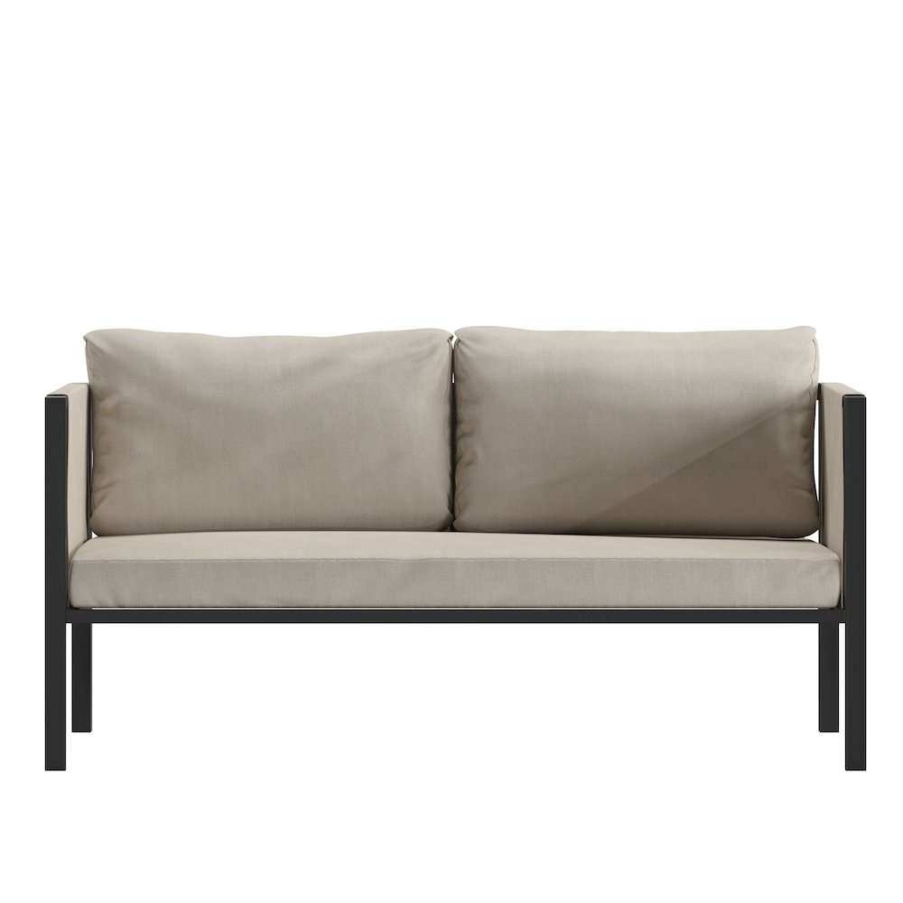 Loveseat with Cushions, Black with Beige Cushions