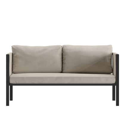 Loveseat with Cushions, Black with Beige Cushions