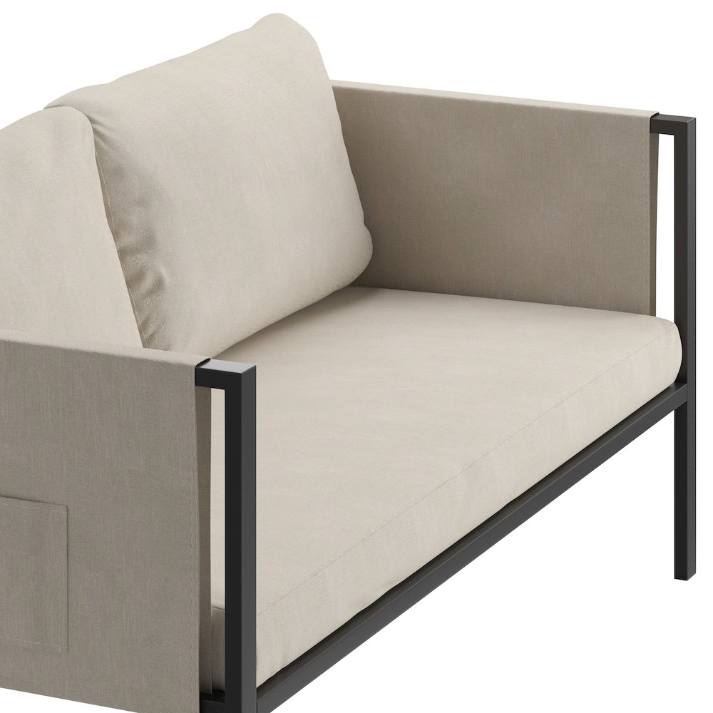 Loveseat with Cushions, Black with Beige Cushions
