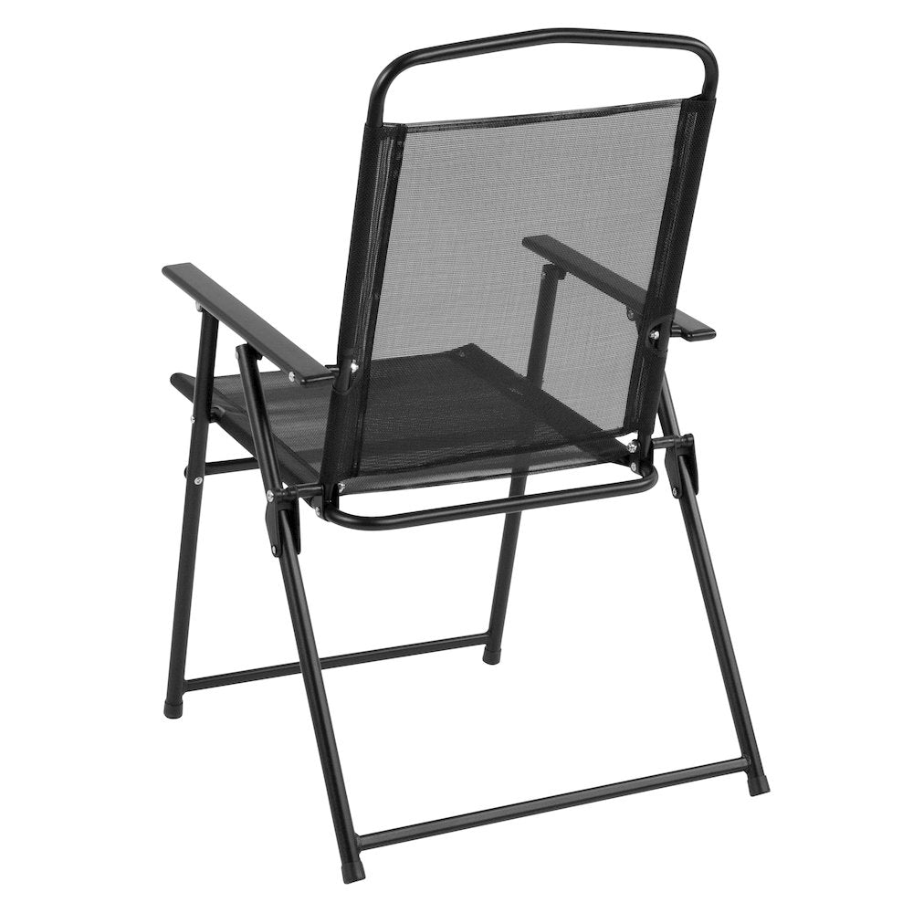 6 Piece Black Patio Garden Set with Umbrella Table and Set of 4 Folding Chairs