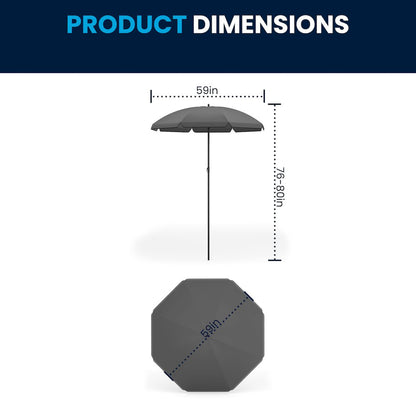 6 Piece Black Patio Garden Set with Umbrella Table and Set of 4 Folding Chairs