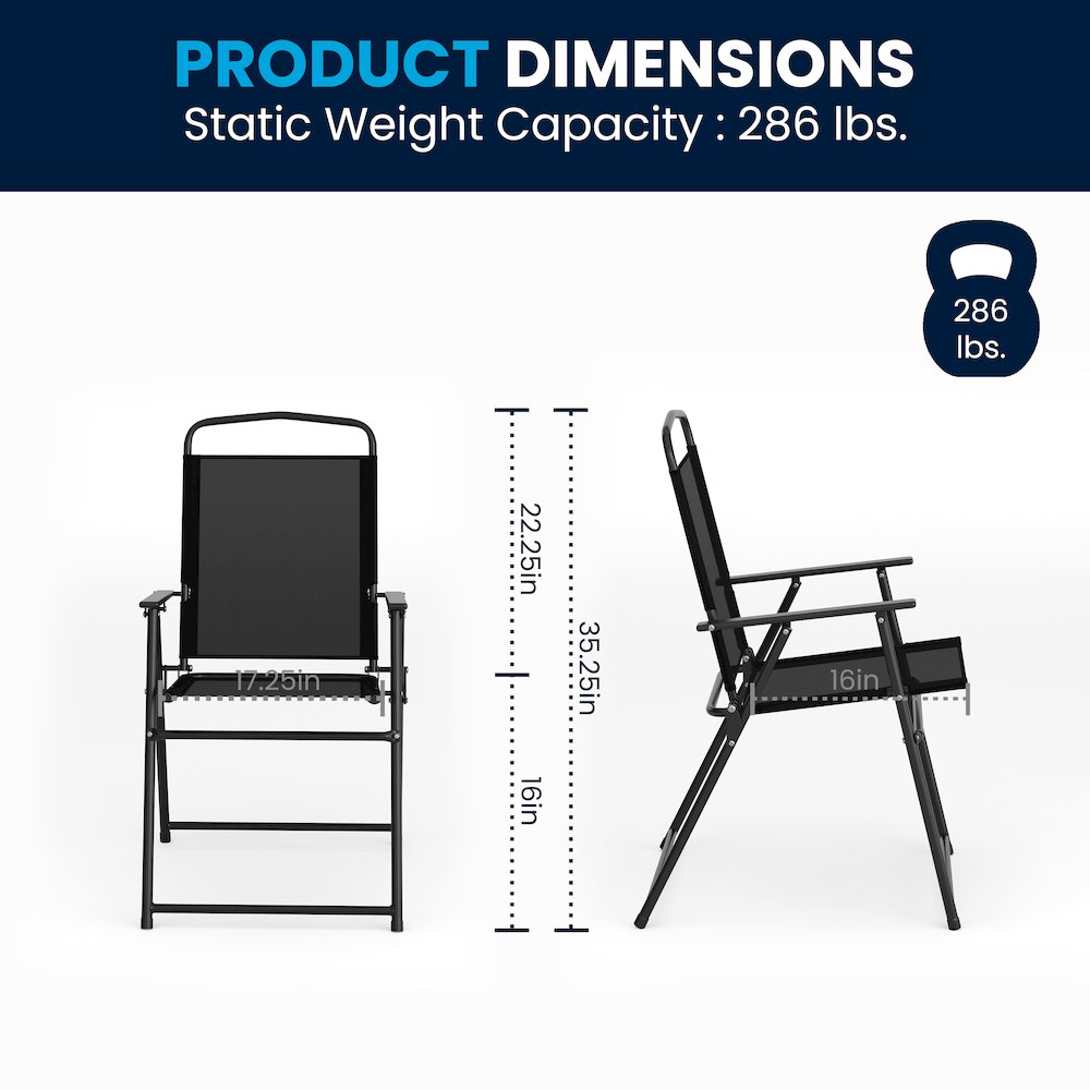 6 Piece Black Patio Garden Set with Umbrella Table and Set of 4 Folding Chairs