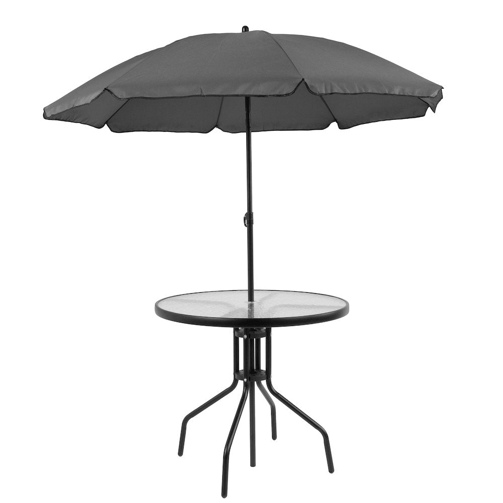 6 Piece Black Patio Garden Set with Umbrella Table and Set of 4 Folding Chairs