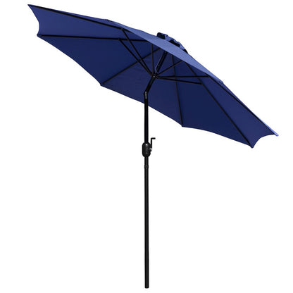 Navy 9 FT Round Umbrella with Crank and Tilt Function and Standing Umbrella Base