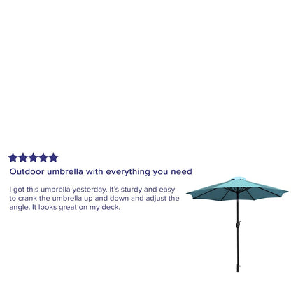 Teal 9 FT Round Umbrella with Crank and Tilt Function and Standing Umbrella Base