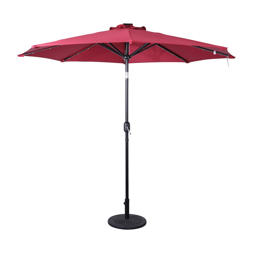 9 FT Round Umbrella with 32 Solar LED Lights and Crank, Red