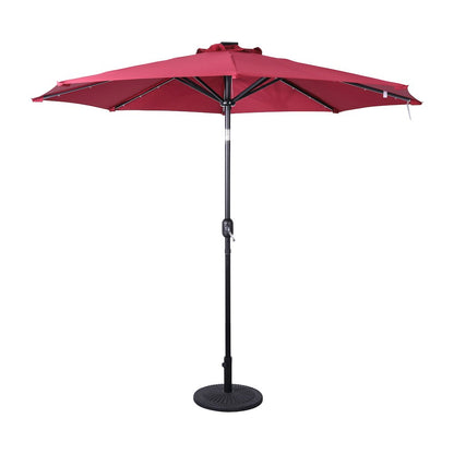 9 FT Round Umbrella with 32 Solar LED Lights and Crank, Red
