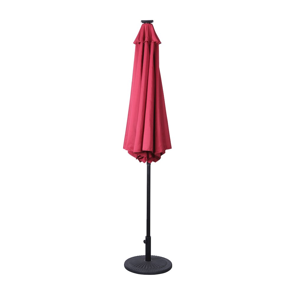 9 FT Round Umbrella with 32 Solar LED Lights and Crank, Red