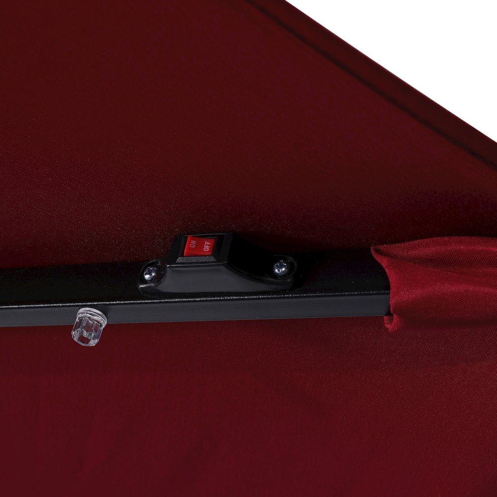 9 FT Round Umbrella with 32 Solar LED Lights and Crank, Red