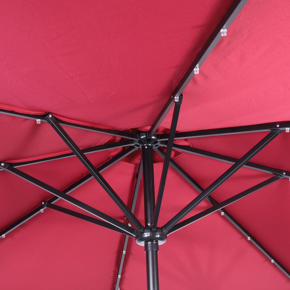 9 FT Round Umbrella with 32 Solar LED Lights and Crank, Red