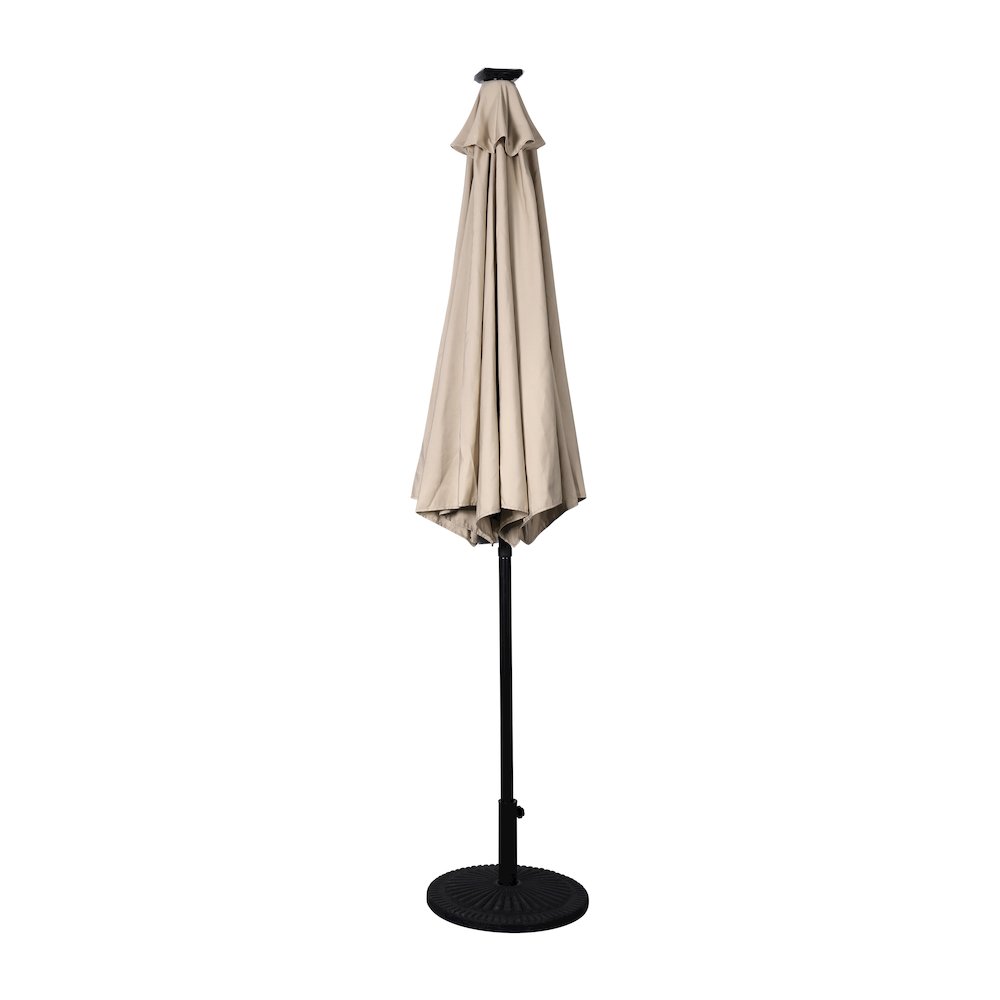 9 FT Round Umbrella with 32 Solar LED Lights and Crank in Tan