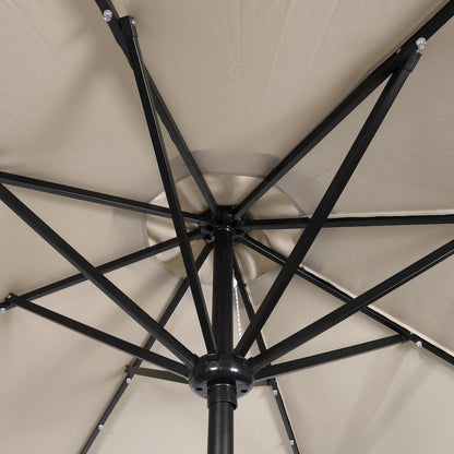 9 FT Round Umbrella with 32 Solar LED Lights and Crank in Tan