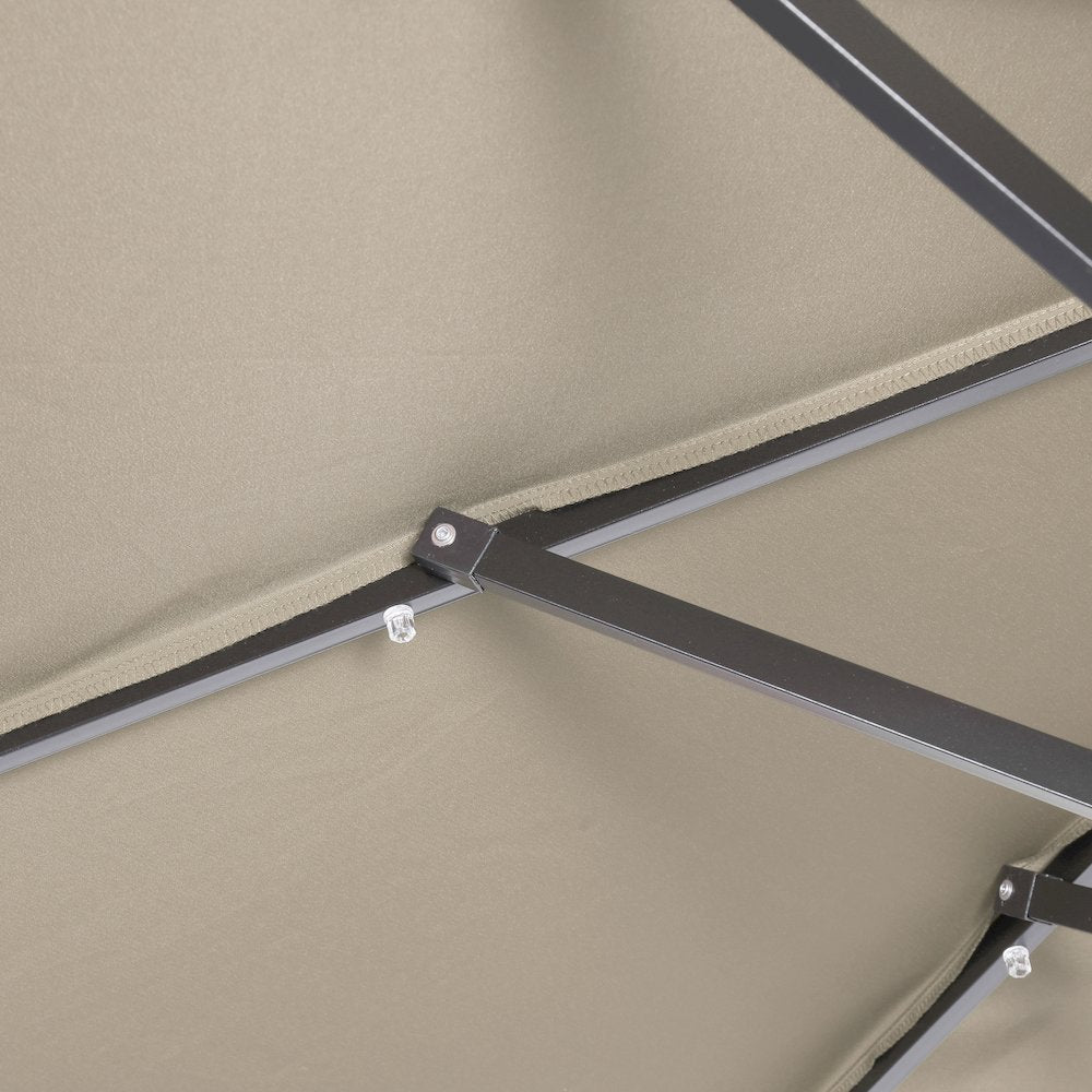 9 FT Round Umbrella with 32 Solar LED Lights and Crank in Tan