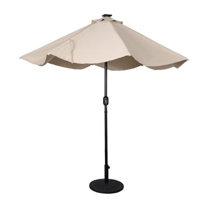 9 FT Round Umbrella with 32 Solar LED Lights and Crank in Tan