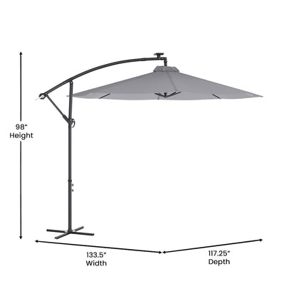Commercial Grade 10 ft Round Solar LED Patio Cantilever Umbrella, Gray