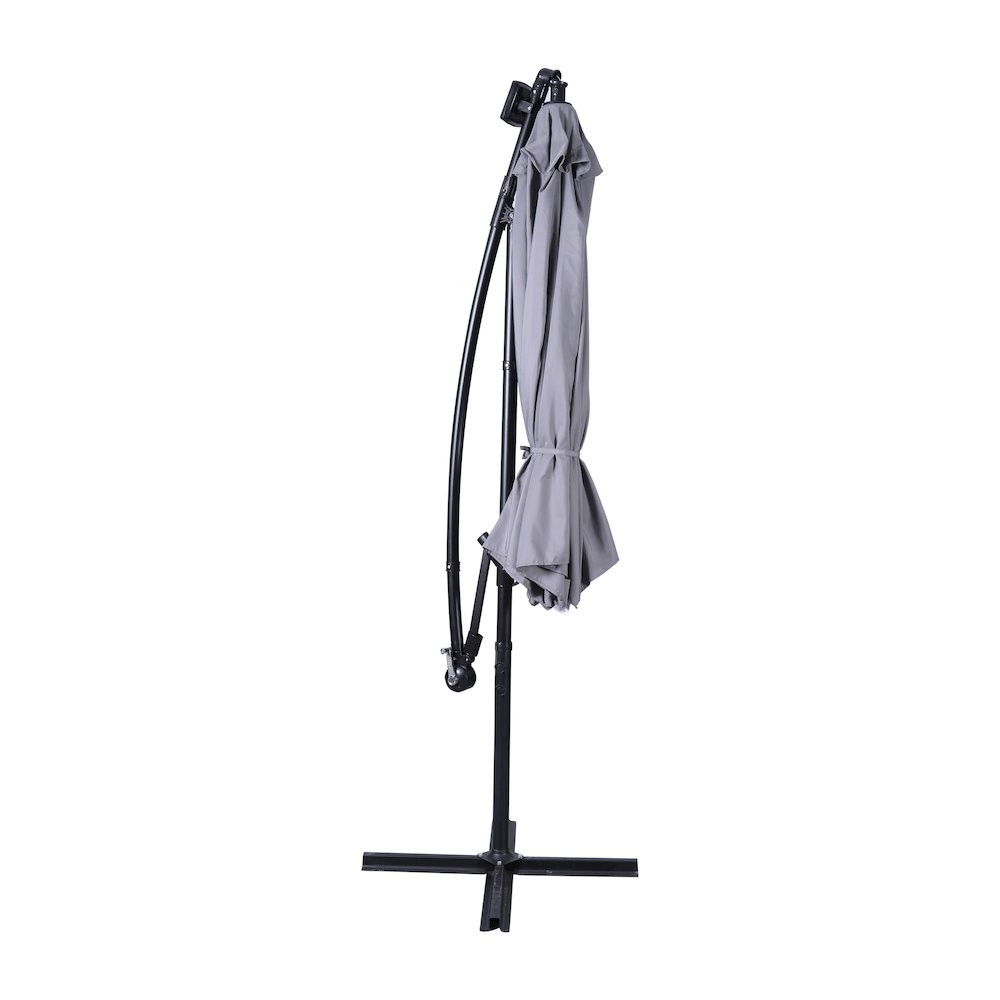 Commercial Grade 10 ft Round Solar LED Patio Cantilever Umbrella, Gray