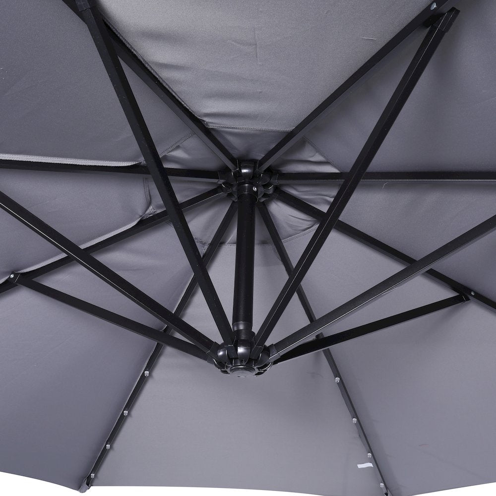 Commercial Grade 10 ft Round Solar LED Patio Cantilever Umbrella, Gray