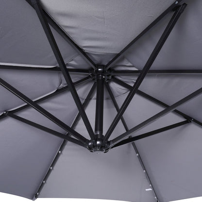 Commercial Grade 10 ft Round Solar LED Patio Cantilever Umbrella, Gray
