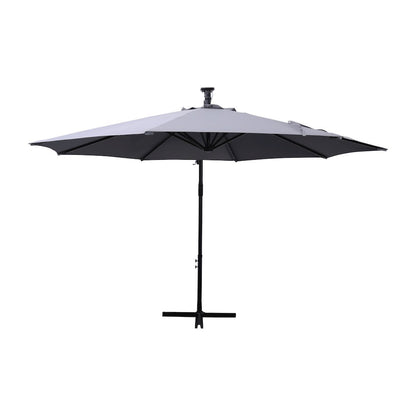 Commercial Grade 10 ft Round Solar LED Patio Cantilever Umbrella, Gray