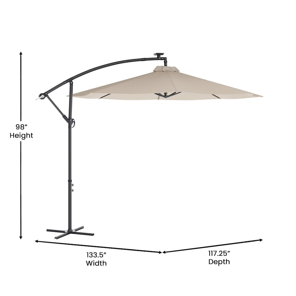 Commercial Grade 10 ft Round Solar LED Patio Cantilever Umbrella, Tan
